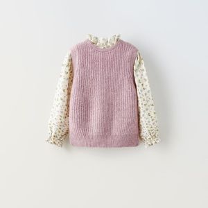 Zara floral sleeve jersey knit sweater over shirt blouse 1 piece top 3-4y NWT